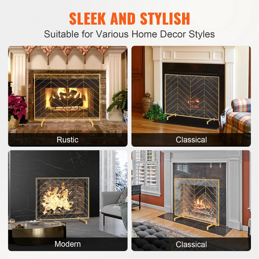 VEVOR Fireplace Screen Single Panel, Sturdy Iron Mesh Fireplace Screen, 38.6