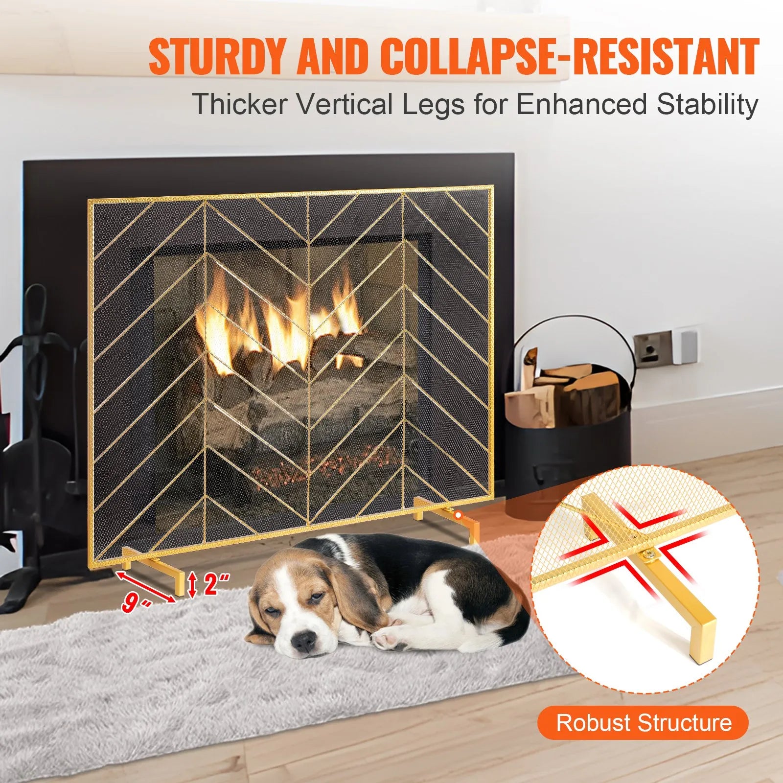VEVOR Fireplace Screen Single Panel, Sturdy Iron Mesh Fireplace Screen, 38.6