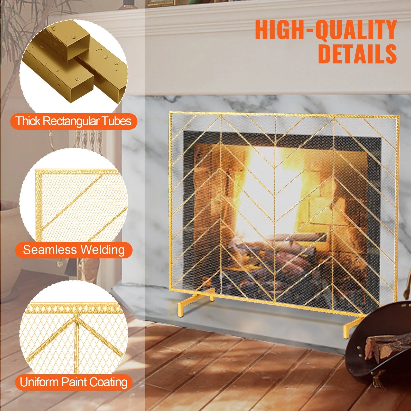 VEVOR Fireplace Screen Single Panel, Sturdy Iron Mesh Fireplace Screen, 38.6