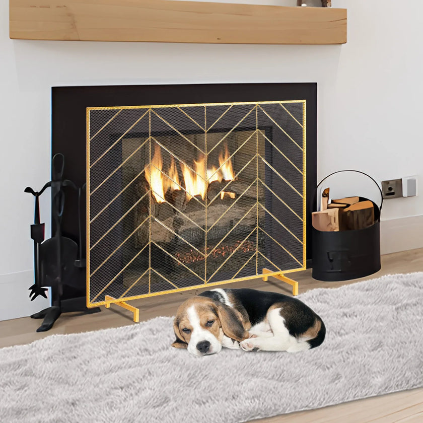 VEVOR Fireplace Screen Single Panel, Sturdy Iron Mesh Fireplace Screen, 38.6