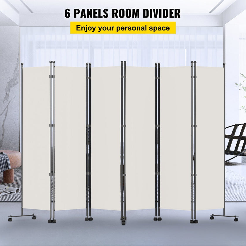 VEVOR 6 Panel Room Divider, 6 FT Tall, Freestanding & Folding Privacy Screen w/ Swivel Casters & Aluminum Alloy Frame, Oxford Bag Included, Room Partition for Office Home, 121