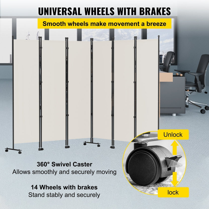 VEVOR 6 Panel Room Divider, 6 FT Tall, Freestanding & Folding Privacy Screen w/ Swivel Casters & Aluminum Alloy Frame, Oxford Bag Included, Room Partition for Office Home, 121