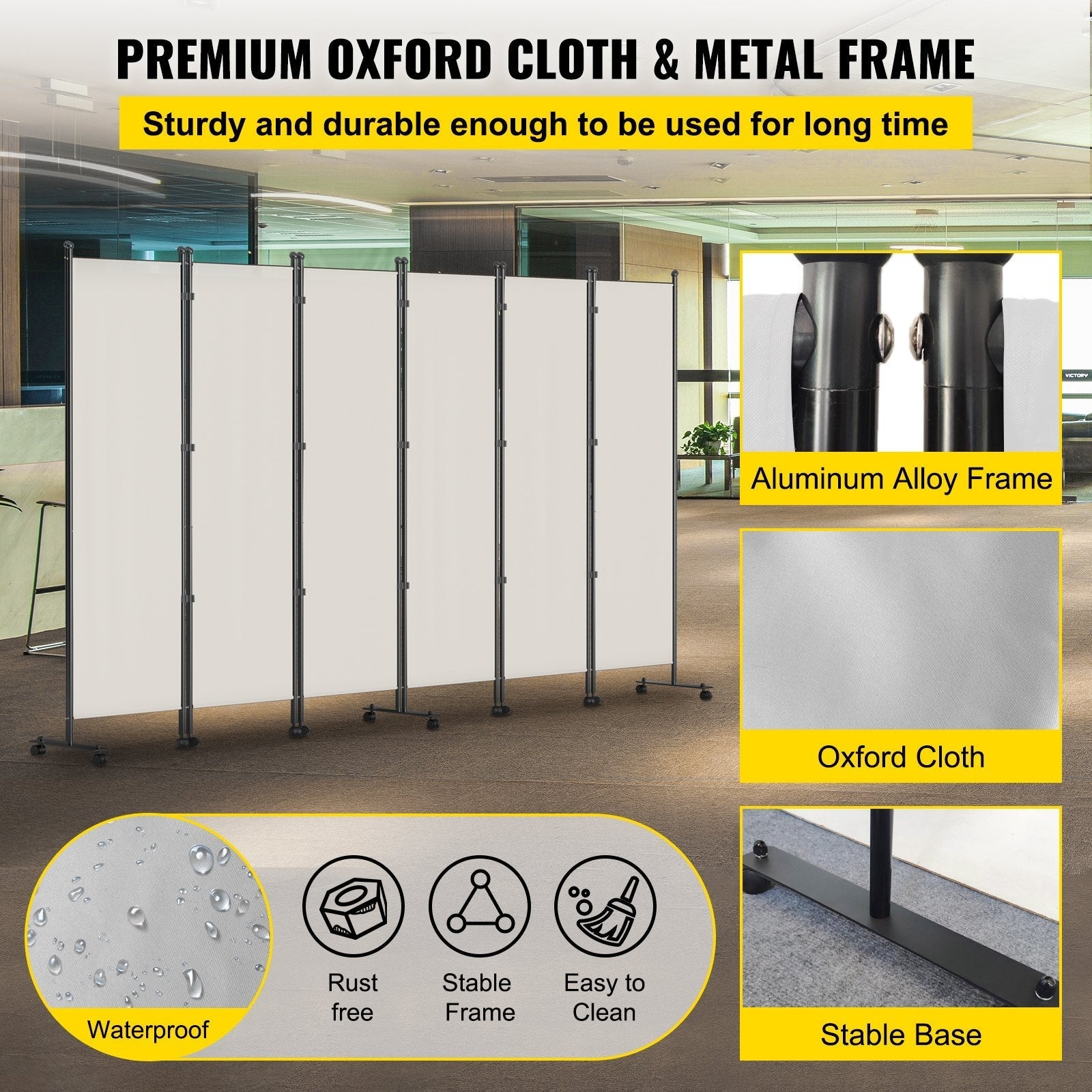 VEVOR 6 Panel Room Divider, 6 FT Tall, Freestanding & Folding Privacy Screen w/ Swivel Casters & Aluminum Alloy Frame, Oxford Bag Included, Room Partition for Office Home, 121