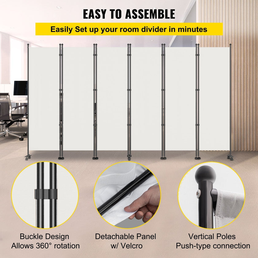 VEVOR 6 Panel Room Divider, 6 FT Tall, Freestanding & Folding Privacy Screen w/ Swivel Casters & Aluminum Alloy Frame, Oxford Bag Included, Room Partition for Office Home, 121
