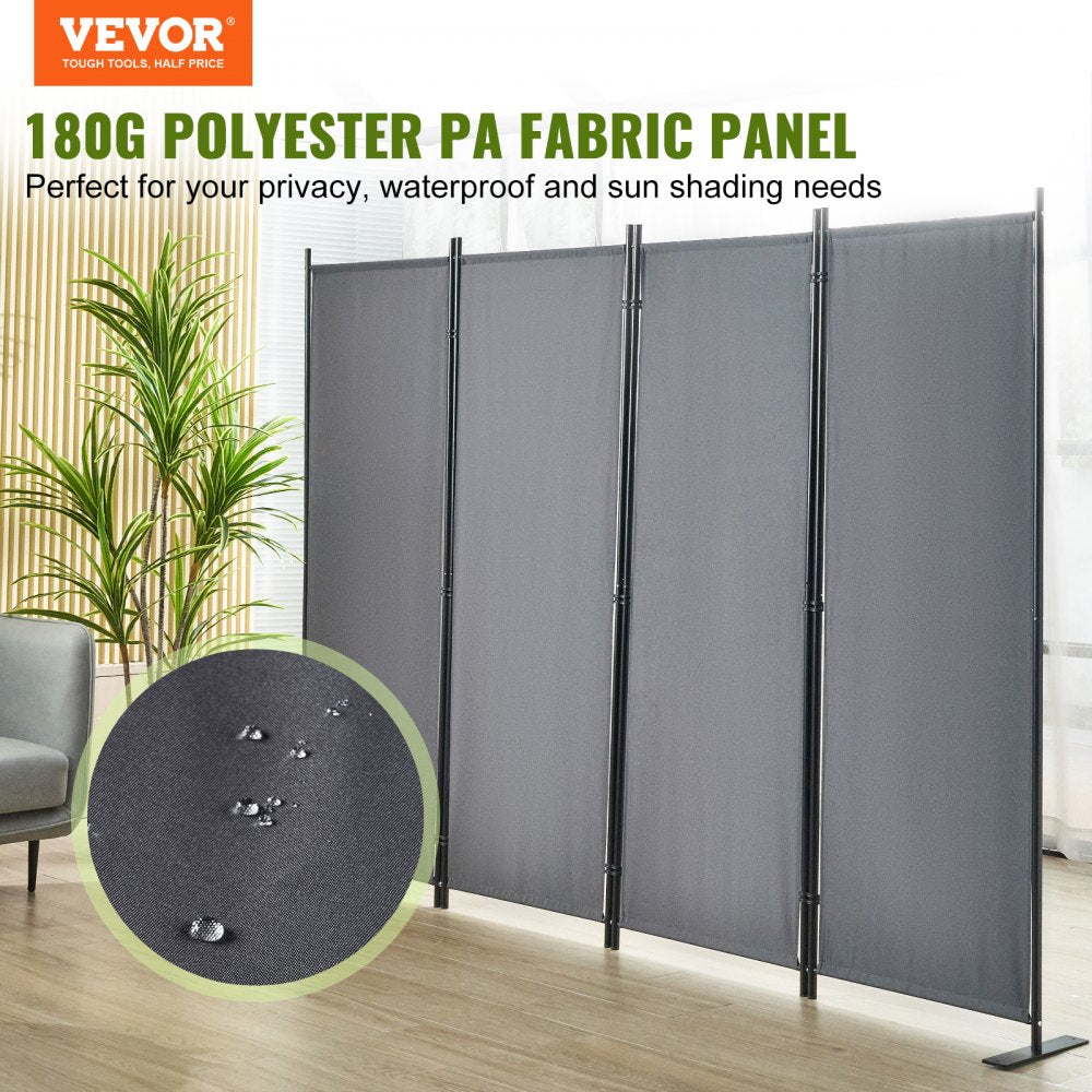 VEVOR Room Divider, 5.6 ft Room Dividers and Folding Privacy Screens (4-panel), Fabric Partition Room Dividers for Office, Bedroom, Dining Room, Study, Freestanding, Grey