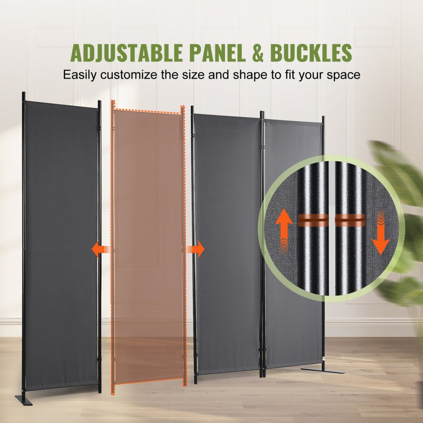 VEVOR Room Divider, 5.6 ft Room Dividers and Folding Privacy Screens (4-panel), Fabric Partition Room Dividers for Office, Bedroom, Dining Room, Study, Freestanding, Grey