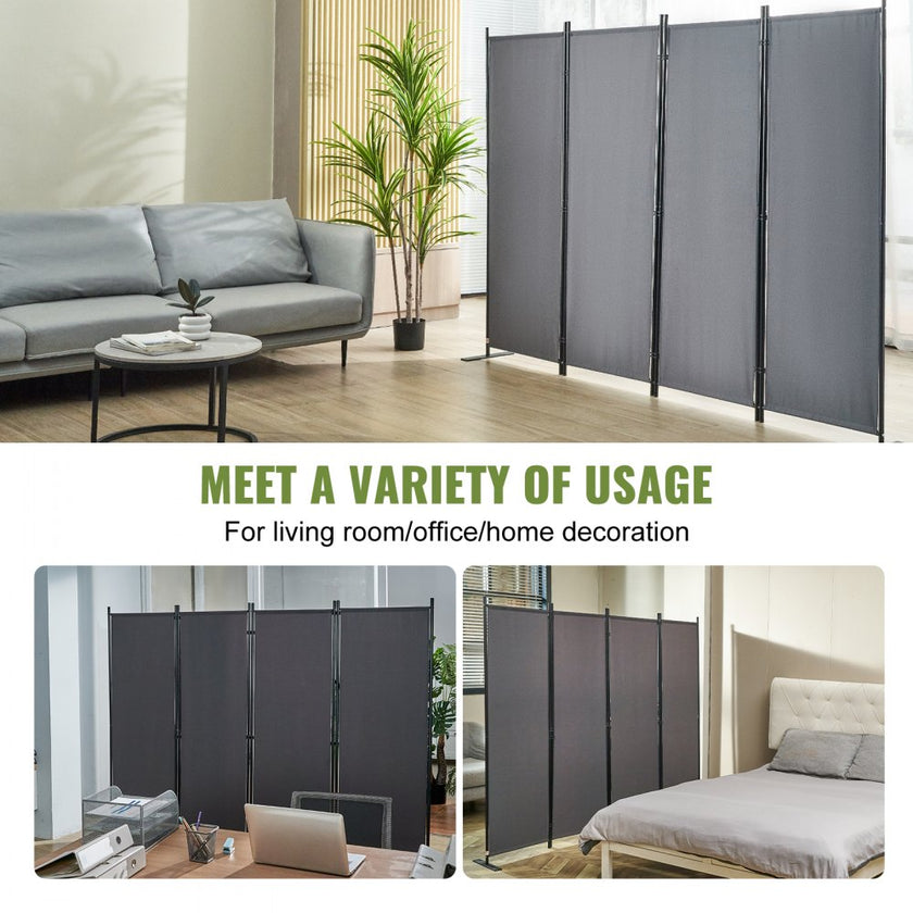 VEVOR Room Divider, 5.6 ft Room Dividers and Folding Privacy Screens (4-panel), Fabric Partition Room Dividers for Office, Bedroom, Dining Room, Study, Freestanding, Grey