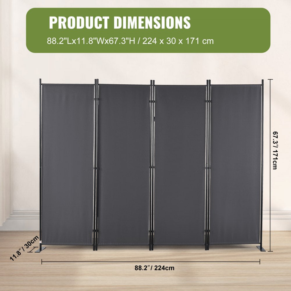 VEVOR Room Divider, 5.6 ft Room Dividers and Folding Privacy Screens (4-panel), Fabric Partition Room Dividers for Office, Bedroom, Dining Room, Study, Freestanding, Grey