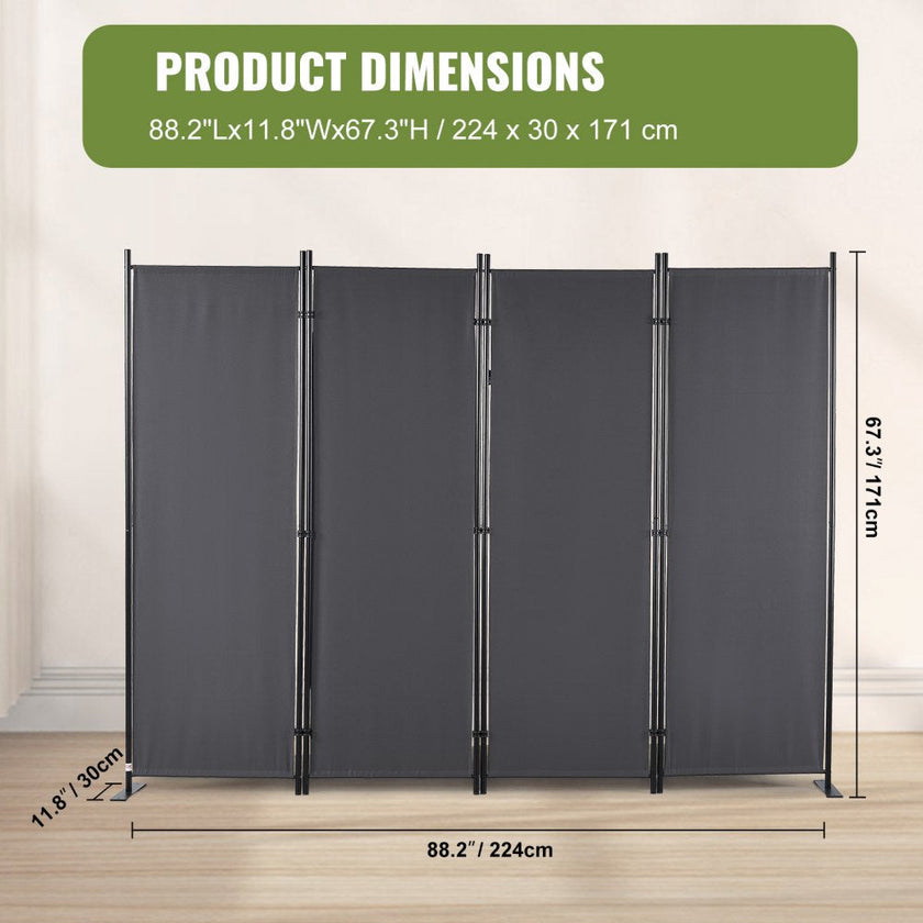 VEVOR Room Divider, 5.6 ft Room Dividers and Folding Privacy Screens (4-panel), Fabric Partition Room Dividers for Office, Bedroom, Dining Room, Study, Freestanding, Grey