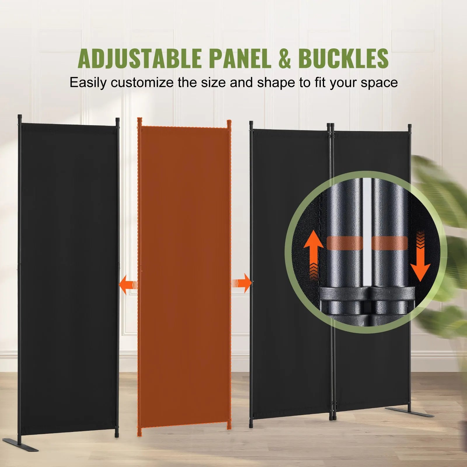 VEVOR Room Divider 4-Panel Folding Privacy Screen Fabric Partition Office Black