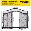 VEVOR Fireplace Screen, 39 x 26.6 Inch, Double Door Iron Freestanding Spark Guard with Support, Metal Mesh Craft, Broom Tong Shovel Poker Included for Fireplace Decoration & Protection, Black