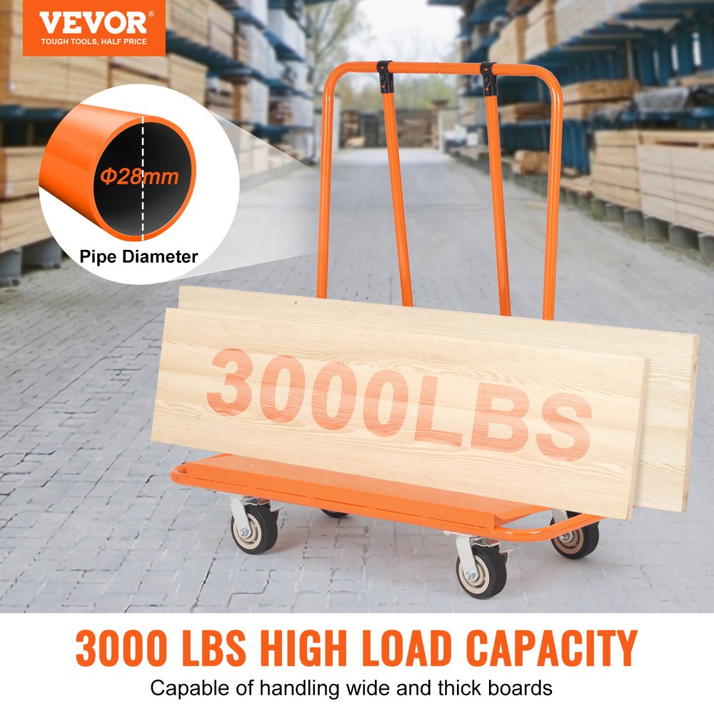 VEVOR Drywall Cart, 3000 LBS Panel Dolly Cart with 45.28