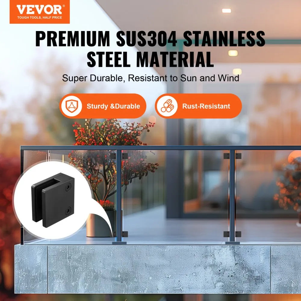 VEVOR Glass Clamp, 40 PCS Square Glass Railing Bracket for 0.31 