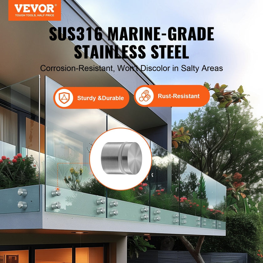 VEVOR Glass Clamp, 10 PCS Round Glass Railing Bracket for 0.31 