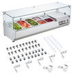 VEVOR Refrigerated Condiment Prep Station, 140 W Countertop Refrigerated Condiment Station, with 3 1/3 Pans & 4 1/6 Pans, 304 Stainless Body and PC Lid, Sandwich Prep Table with Glass Guard, ETL