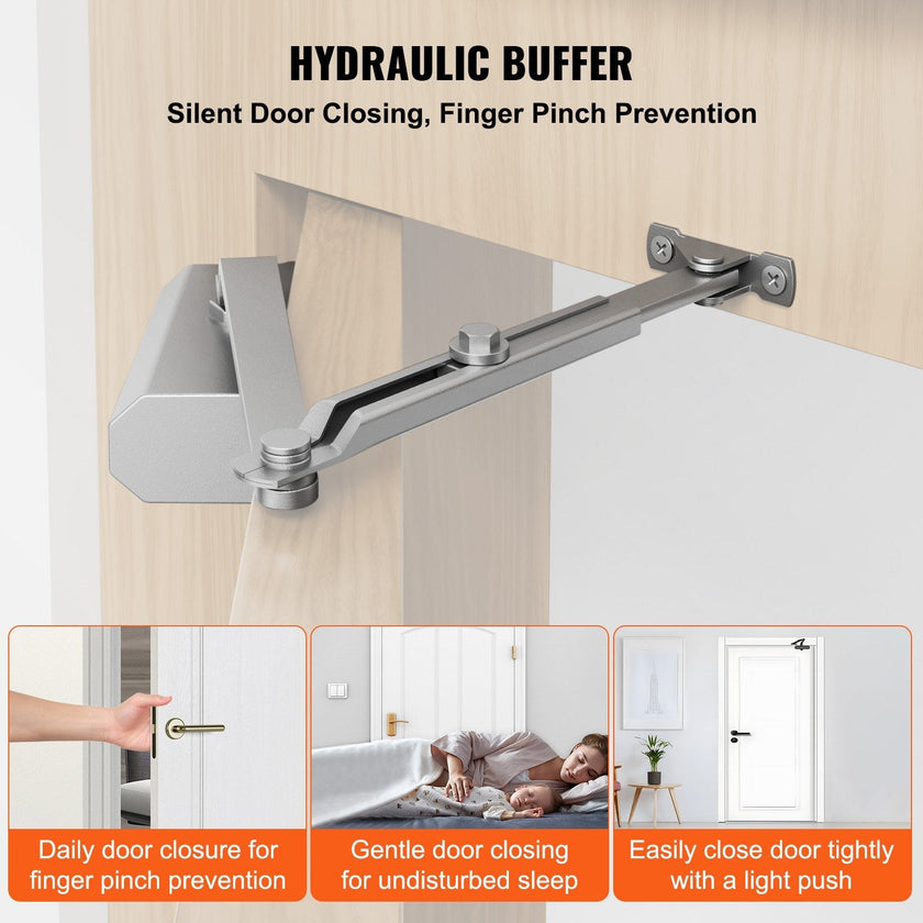VEVOR 150lbs Commercial Door Closer Heavy Duty Residential Hydraulic Auto Silver