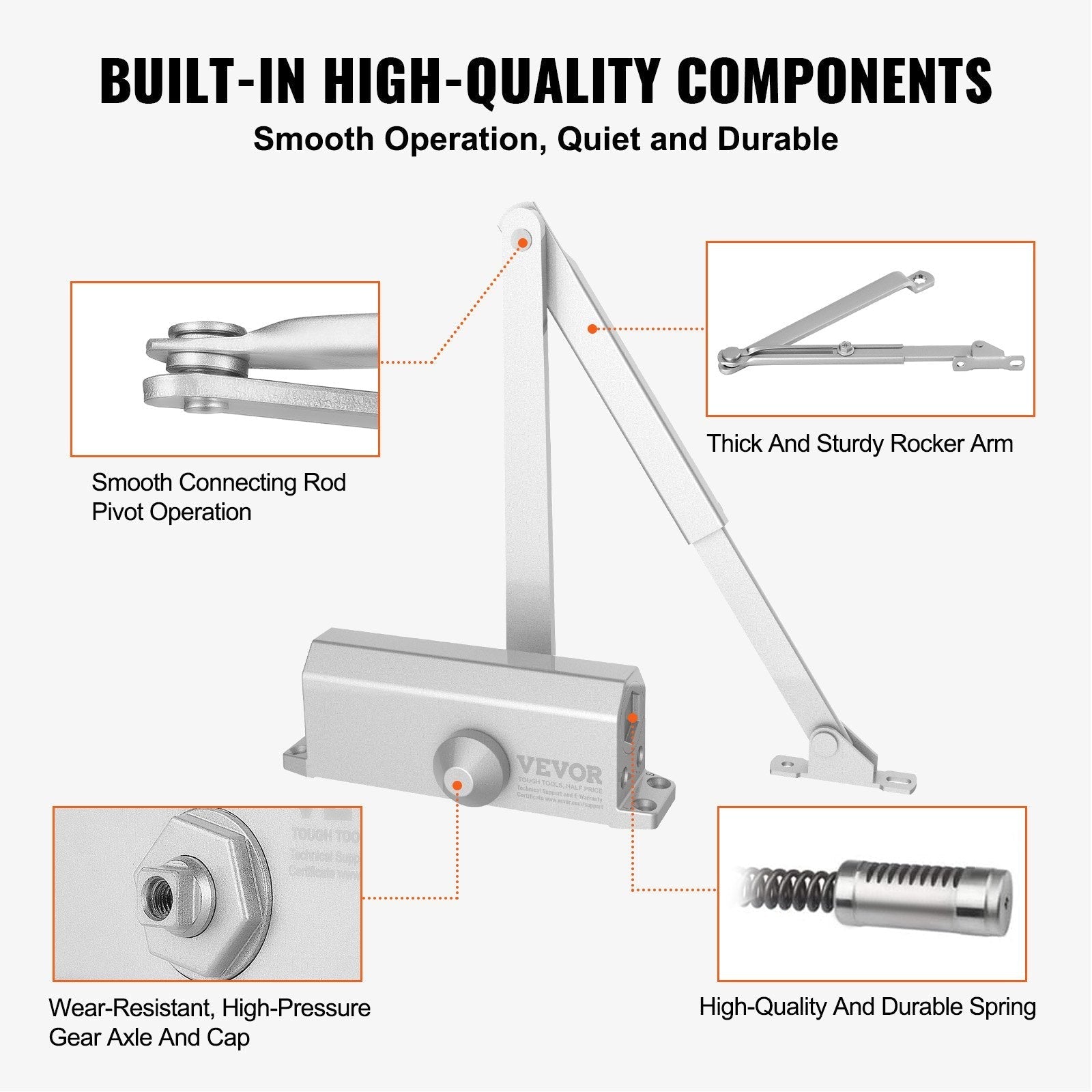 VEVOR 150lbs Commercial Door Closer Heavy Duty Residential Hydraulic Auto Silver