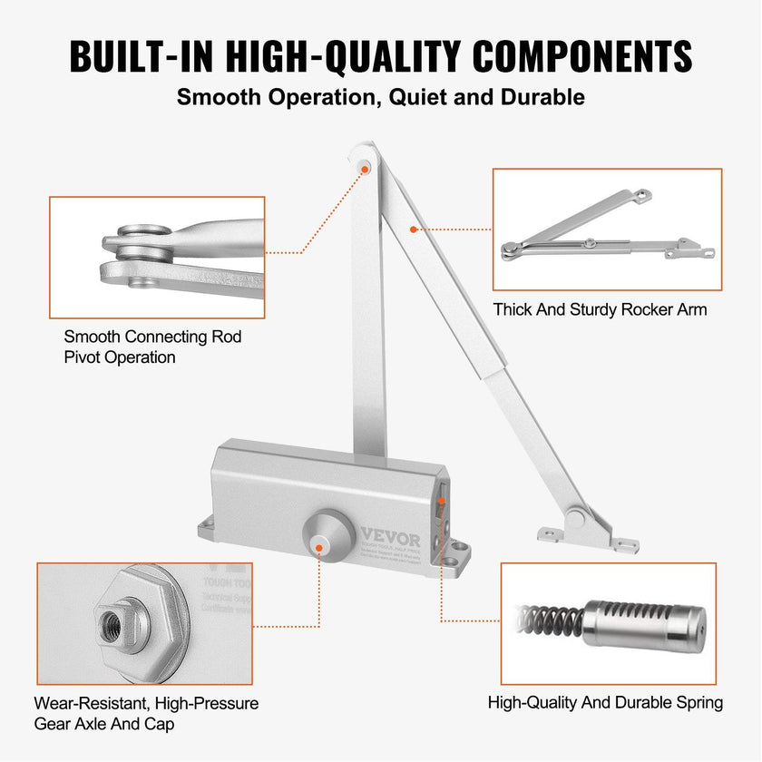 VEVOR 150lbs Commercial Door Closer Heavy Duty Residential Hydraulic Auto Silver