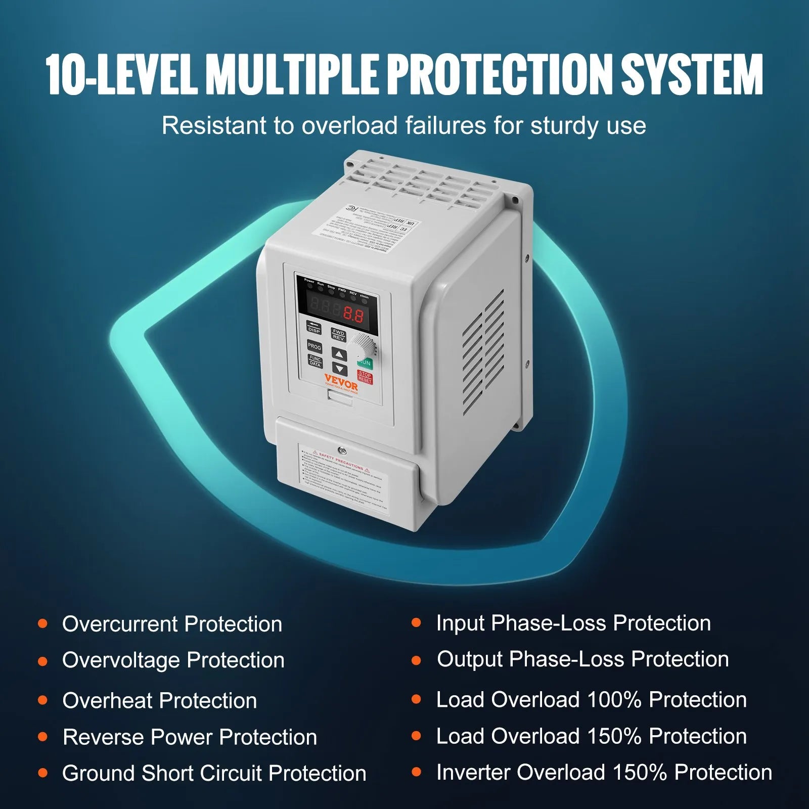 VEVOR VFD 3HP, 2.2KW, 10A, 1 Phase 220V-240V Input to 3 Phase 220V-240V Output Variable Frequency Drive, 0-400Hz VFD for AC Motor Speed Control