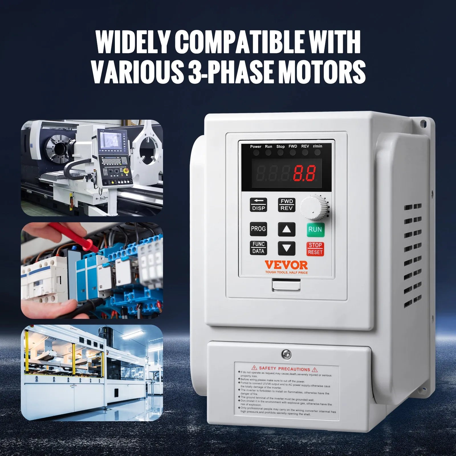 VEVOR VFD 3HP, 2.2KW, 10A, 1 Phase 220V-240V Input to 3 Phase 220V-240V Output Variable Frequency Drive, 0-400Hz VFD for AC Motor Speed Control