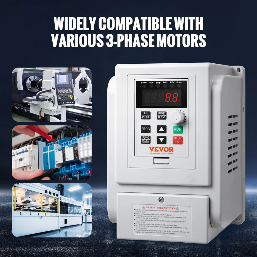 VEVOR VFD 3HP, 2.2KW, 10A, 1 Phase 220V-240V Input to 3 Phase 220V-240V Output Variable Frequency Drive, 0-400Hz VFD for AC Motor Speed Control