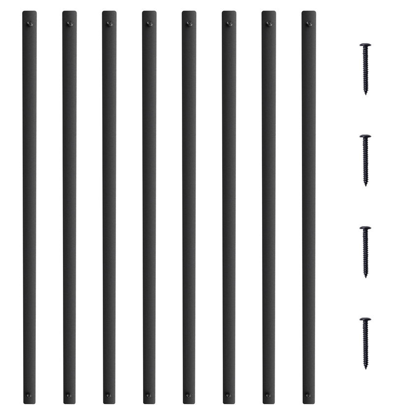 VEVOR Staircase Metal Balusters, 29.5'' x 1'' Flat Aluminum Alloy Decorative Banister Spindles, 51 Pack Deck Baluster with Screws, Classic Hollow Deck Railing Satin Black Powder Coated for Porch