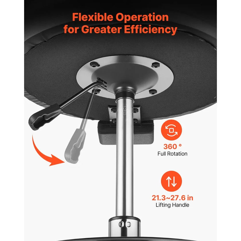 VEVOR Rolling Stool with Back Support, Height Adjustable Swivel Chair, 500 lb Capacity, Ergonomic PU Leather Seat with 360° Rotation for Dental, Salon, Clinic & Office Use, Black