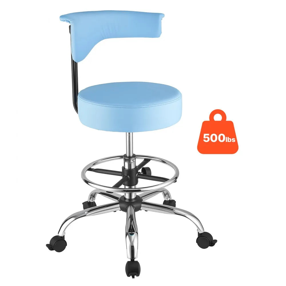 VEVOR Rolling Stool with Back Support – Height Adjustable Swivel Chair, 500 lb Capacity, Blue