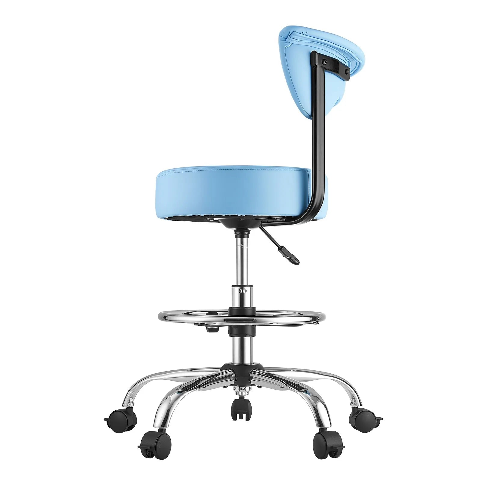 VEVOR Rolling Stool with Back Support – Height Adjustable Swivel Chair, 500 lb Capacity, Blue