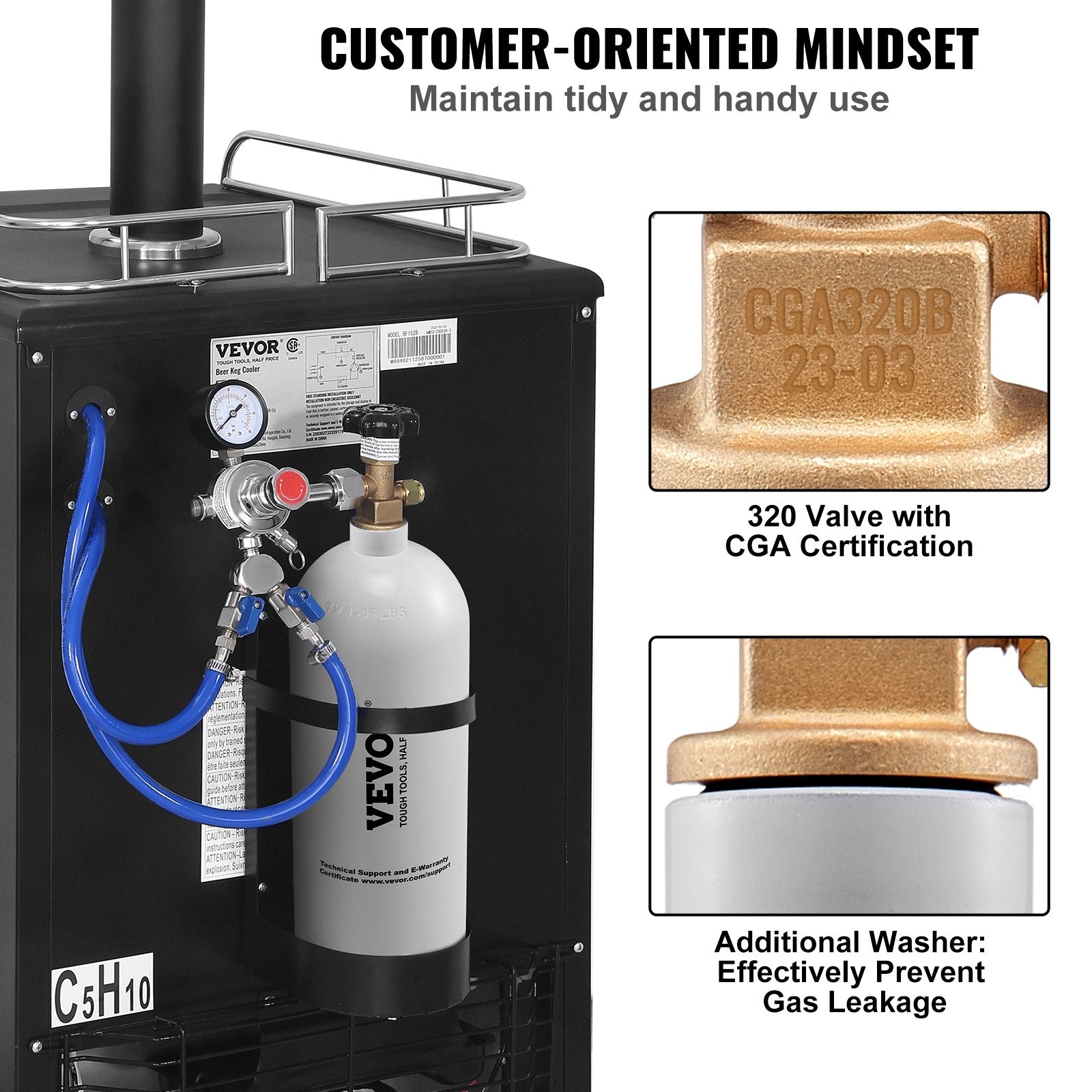 VEVOR 5 Lbs CO2 Tank Aluminum Gas Cylinder, Brand New CO2 Cylinder with Gray Spray Coating, CO2 Air Tank with CGA320 Valve, For Dispensing Draft Soda Beer