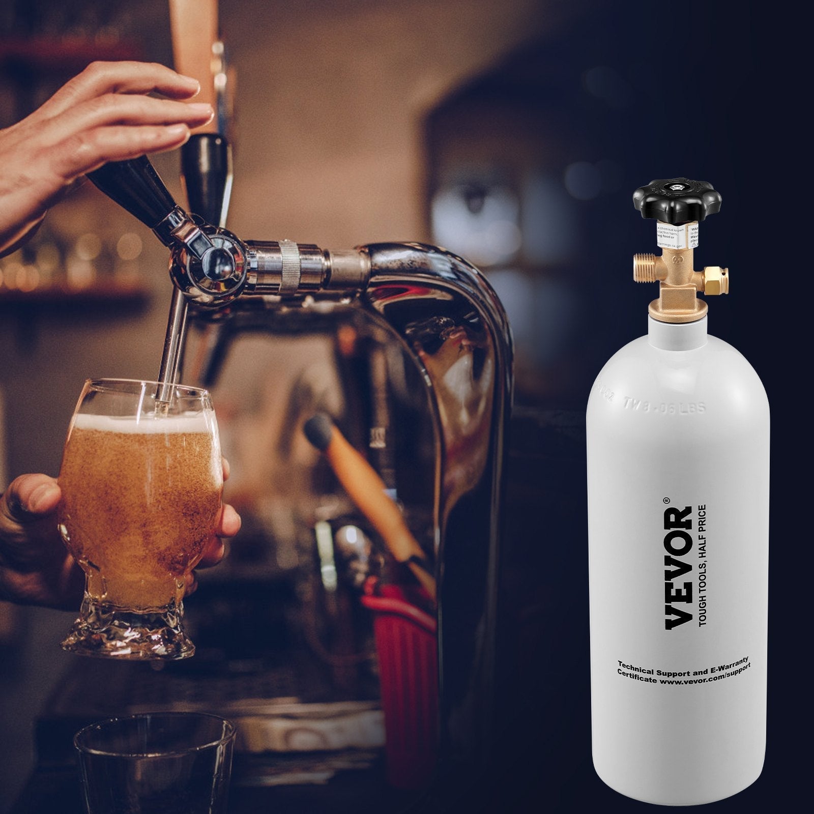 VEVOR 5 Lbs CO2 Tank Aluminum Gas Cylinder, Brand New CO2 Cylinder with Gray Spray Coating, CO2 Air Tank with CGA320 Valve, For Dispensing Draft Soda Beer