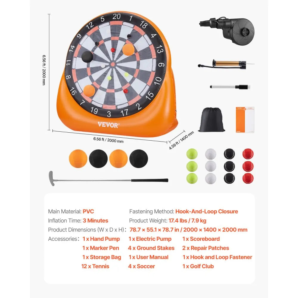 VEVOR Inflatable Soccer Dart Board over 6 ft with 4 Kick Balls 12 Tennis Pump
