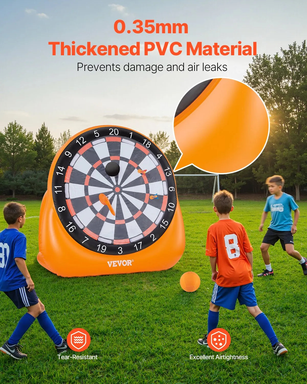 VEVOR Inflatable Soccer Dart Board over 6 ft with 4 Kick Ball 6 Darts 6 Axe Pump