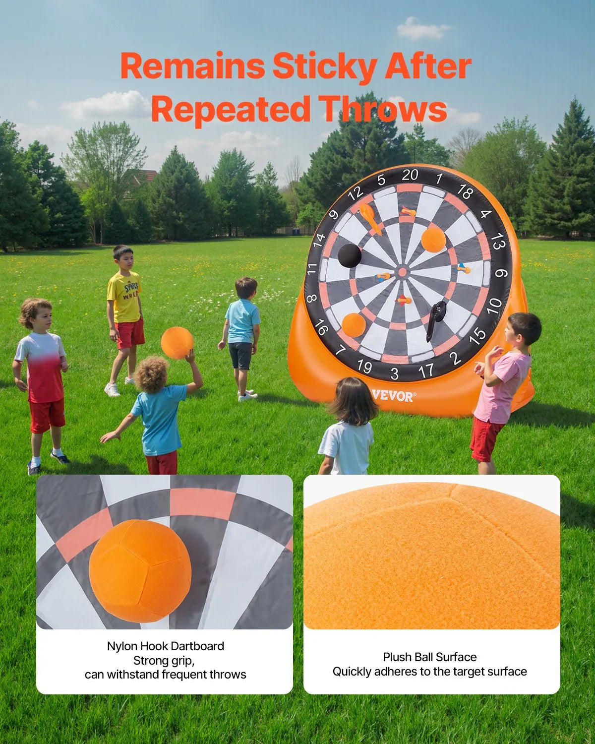 VEVOR Inflatable Soccer Dart Board over 6 ft with 4 Kick Ball 6 Darts 6 Axe Pump