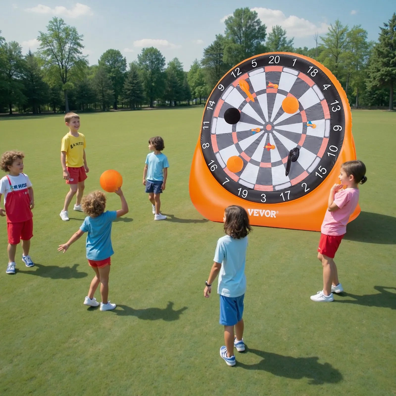 VEVOR Inflatable Soccer Dart Board over 6 ft with 4 Kick Ball 6 Darts 6 Axe Pump