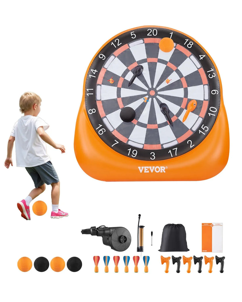 VEVOR Inflatable Soccer Dart Board over 6 ft with 4 Kick Ball 6 Darts 6 Axe Pump