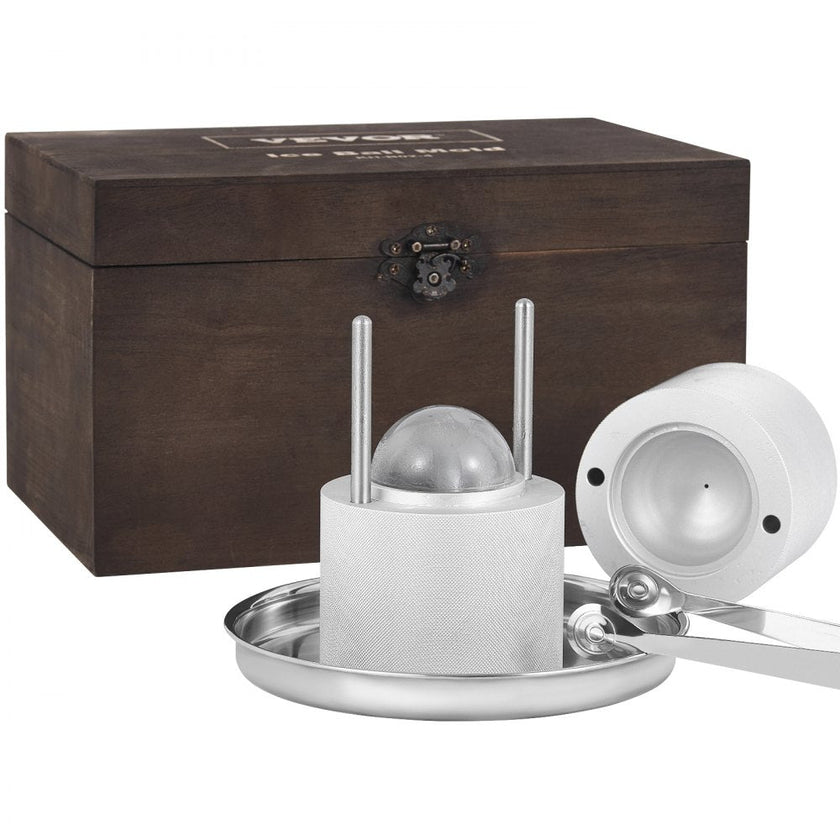 VEVOR Ice Ball Press Kit, Aircraft Al Alloy Ice Press with Ice Block Mold, Large Mat, Tong, Drip Tray, One Glass, Round Ice Ball Maker 2.4