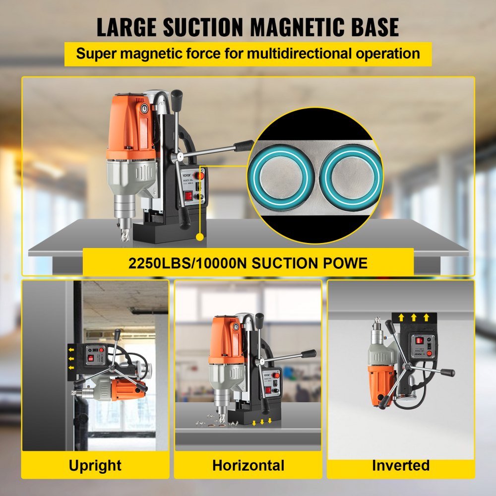 VEVOR Magnetic Drill Magnetic Drilling Machine 980W, Metal Drill Press High Power  680 rpm, Multi-Function Metal Drill Press 35MM Core Drilling Machine for Drilling And Tapping