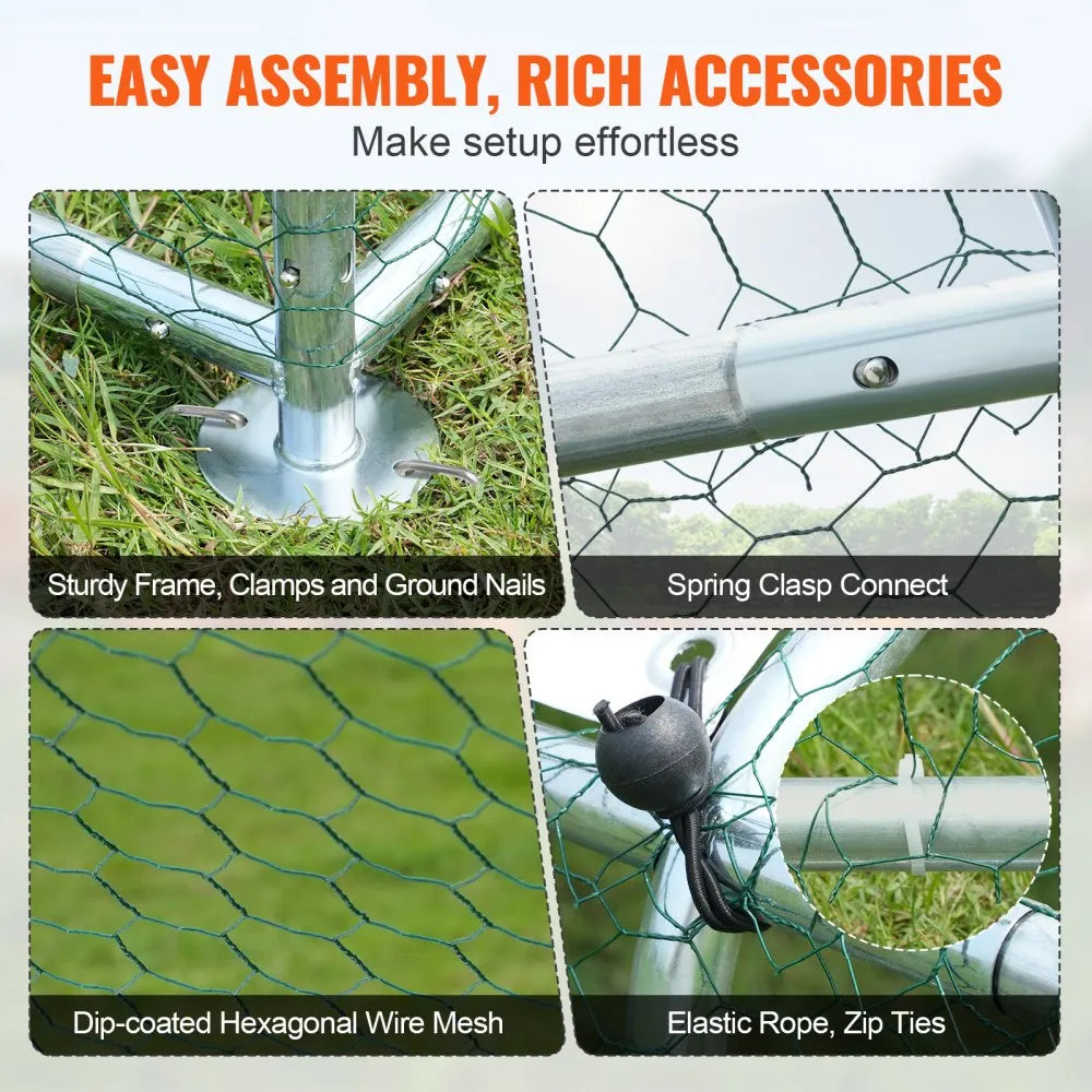 VEVOR Large Metal Chicken Coop, 9.8x19.3x6.5 ft Walk-in Chicken Runs for Yard with Cover, Spire Roof Hen House with Security Lock for Outdoor and Backyard, Farm, Duck Rabbit Cage Poultry Pen