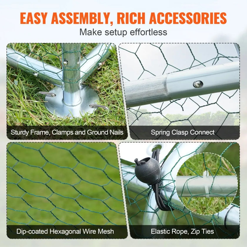 VEVOR Large Metal Chicken Coop, 9.8x19.3x6.5 ft Walk-in Chicken Runs for Yard with Cover, Spire Roof Hen House with Security Lock for Outdoor and Backyard, Farm, Duck Rabbit Cage Poultry Pen