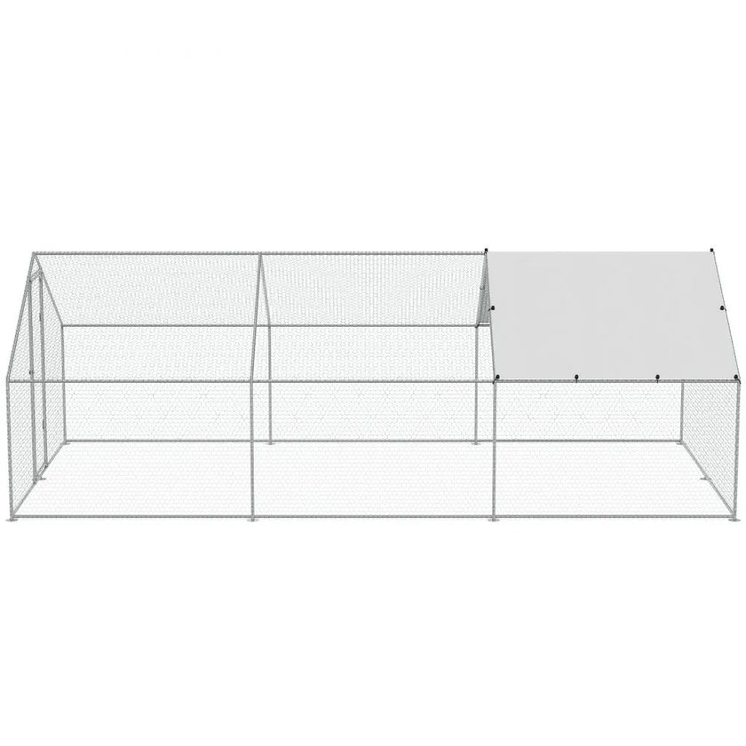VEVOR Large Metal Chicken Coop, 9.8x19.3x6.5 ft Walk-in Chicken Runs for Yard with Cover, Spire Roof Hen House with Security Lock for Outdoor and Backyard, Farm, Duck Rabbit Cage Poultry Pen