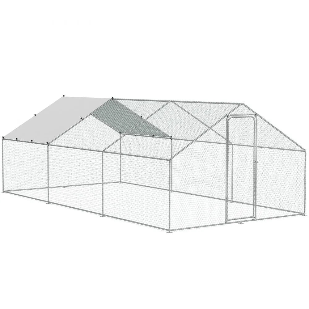 VEVOR Large Metal Chicken Coop, 9.8x19.3x6.5 ft Walk-in Chicken Runs for Yard with Cover, Spire Roof Hen House with Security Lock for Outdoor and Backyard, Farm, Duck Rabbit Cage Poultry Pen