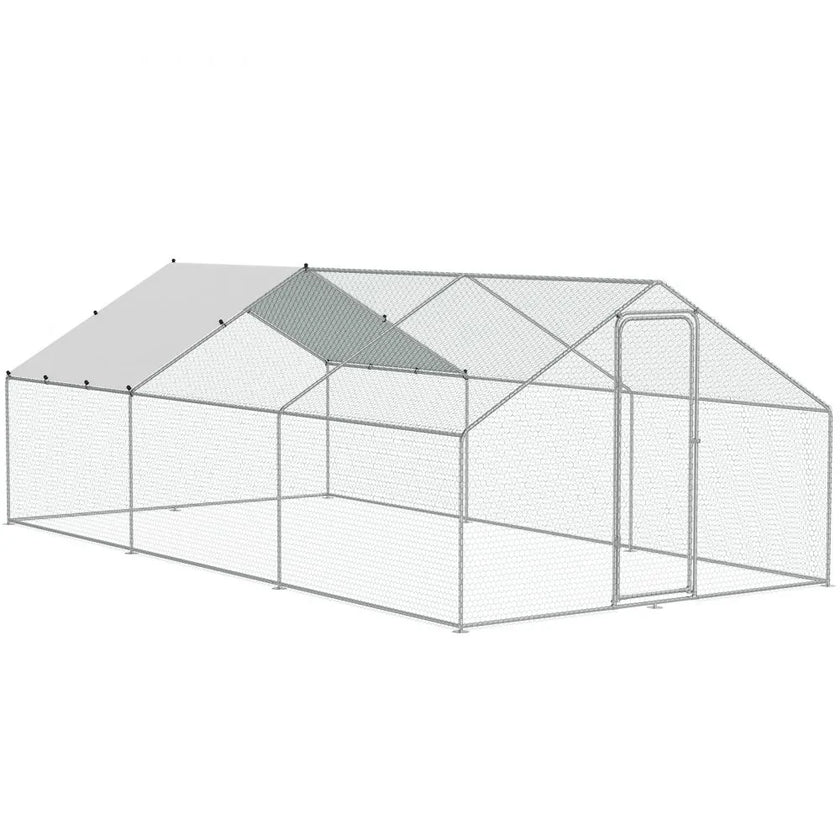VEVOR Large Metal Chicken Coop, 9.8x19.3x6.5 ft Walk-in Chicken Runs for Yard with Cover, Spire Roof Hen House with Security Lock for Outdoor and Backyard, Farm, Duck Rabbit Cage Poultry Pen