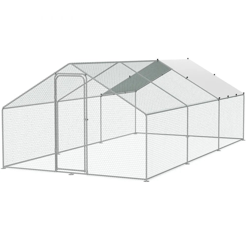 VEVOR Large Metal Chicken Coop, 9.8x19.3x6.5 ft Walk-in Chicken Runs for Yard with Cover, Spire Roof Hen House with Security Lock for Outdoor and Backyard, Farm, Duck Rabbit Cage Poultry Pen