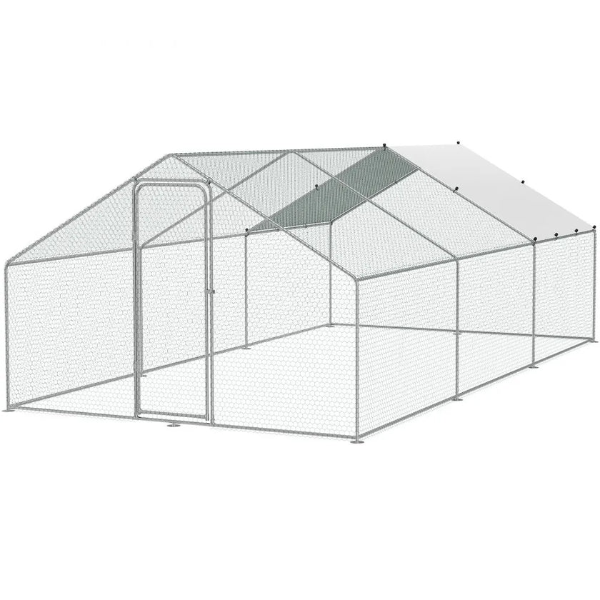 VEVOR Large Metal Chicken Coop, 9.8x19.3x6.5 ft Walk-in Chicken Runs for Yard with Cover, Spire Roof Hen House with Security Lock for Outdoor and Backyard, Farm, Duck Rabbit Cage Poultry Pen