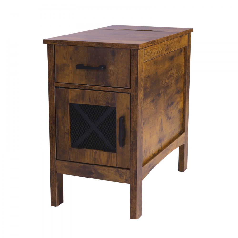 VEVOR Farmhouse End Table Night Stand with USB Ports & Outlets 3 Tiers Storage