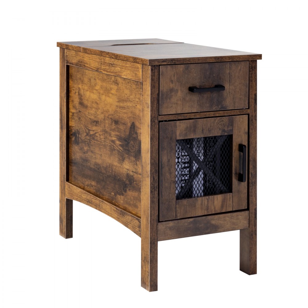 VEVOR Farmhouse End Table Night Stand with USB Ports & Outlets 3 Tiers Storage