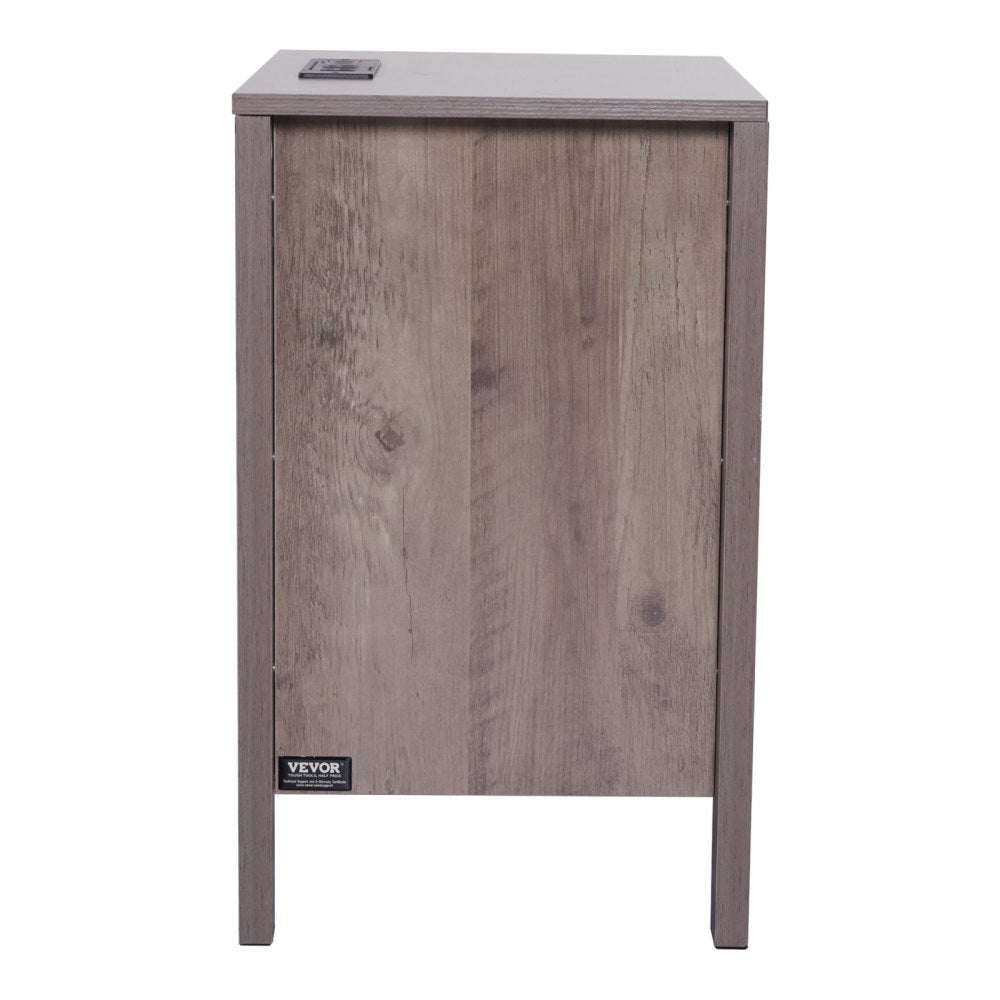 Farmhouse End Table Square Night Stand with USB & Outlets Set of 2 Gray