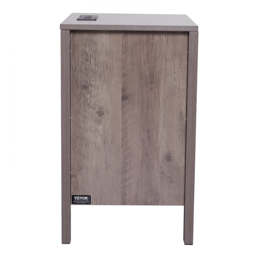 Farmhouse End Table Square Night Stand with USB & Outlets Set of 2 Gray