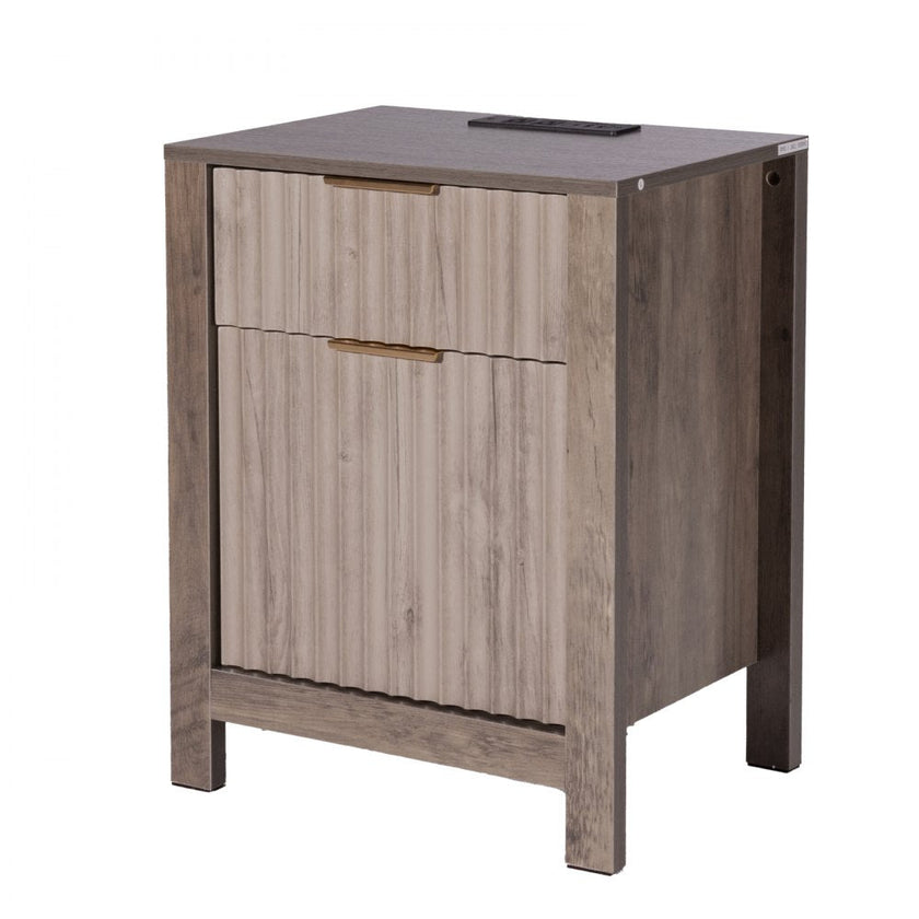 Farmhouse End Table Square Night Stand with USB & Outlets Set of 2 Gray